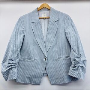 Joie Blue & White Striped Seersucker Blazer Women’s Size XL Stretch Cotton